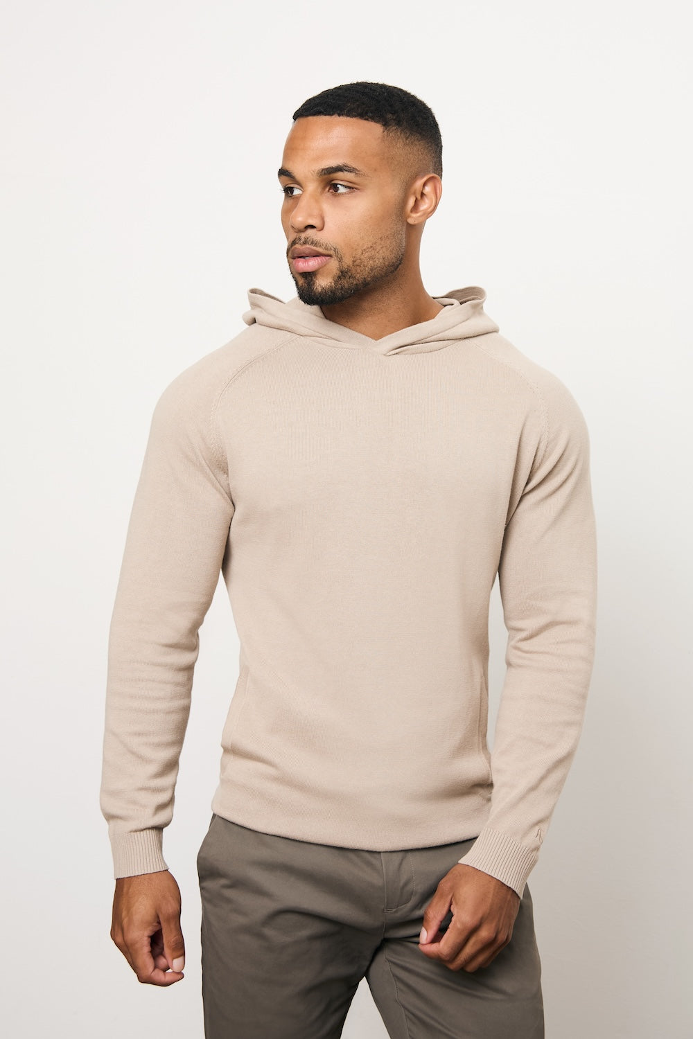 Pure Cotton Knitted Hoodie in Stone - TAILORED ATHLETE - USA