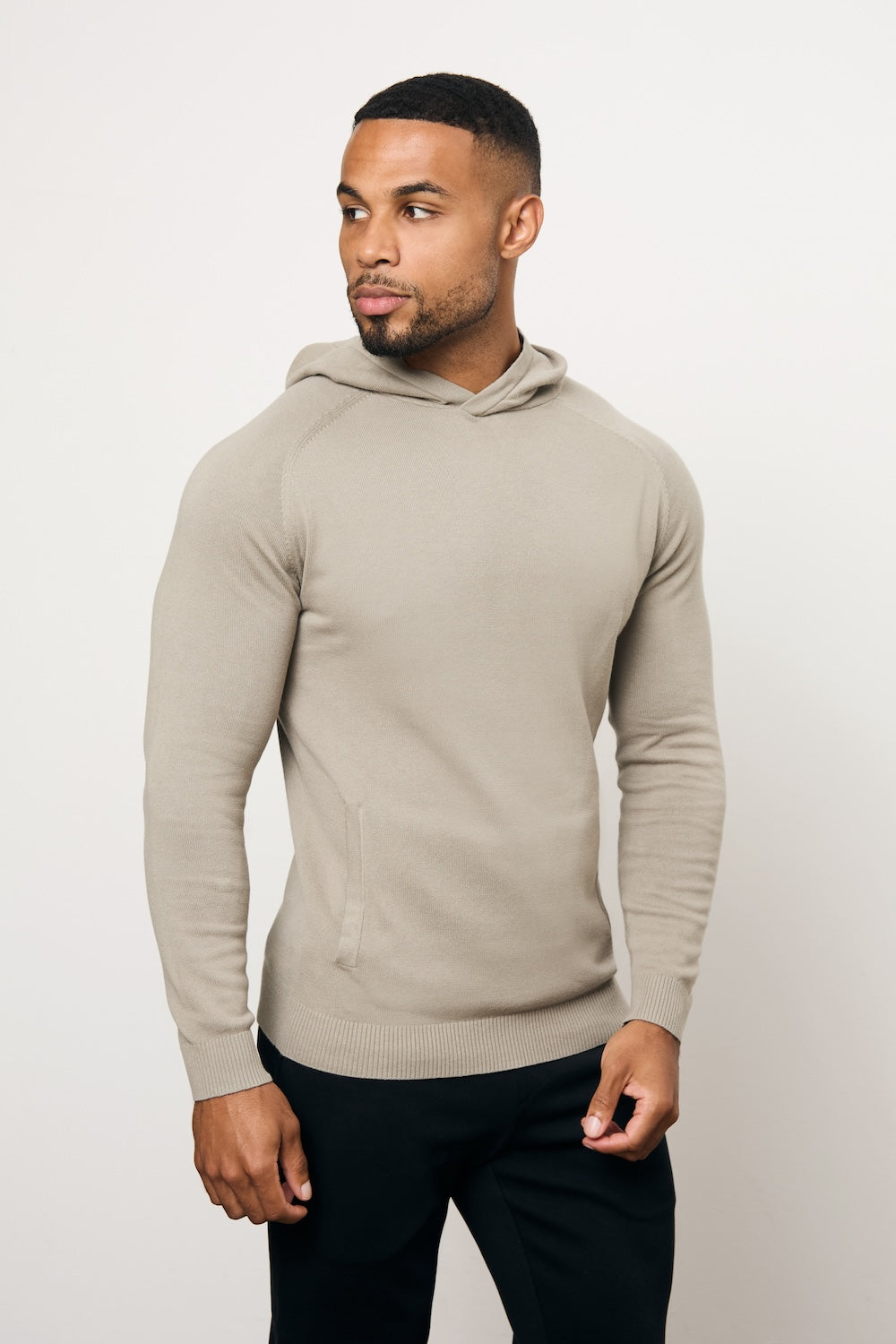 Pure Cotton Knitted Hoodie in Soft Khaki - TAILORED ATHLETE - USA
