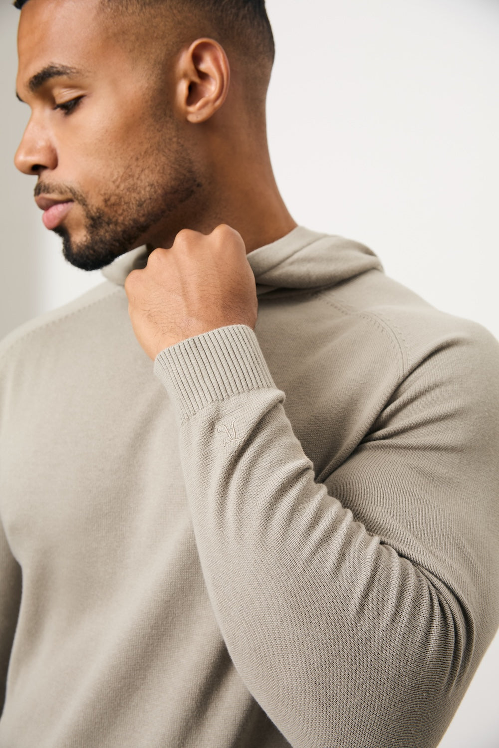 Pure Cotton Knitted Hoodie in Soft Khaki - TAILORED ATHLETE - USA