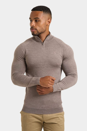 Merino Wool Half Zip Neck in Natural Marl - TAILORED ATHLETE - USA