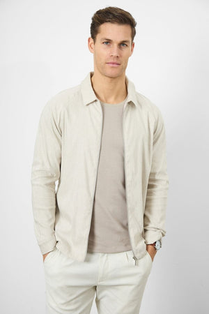 Linen Blend Zip Through Jacket in Oatmeal - TAILORED ATHLETE - USA