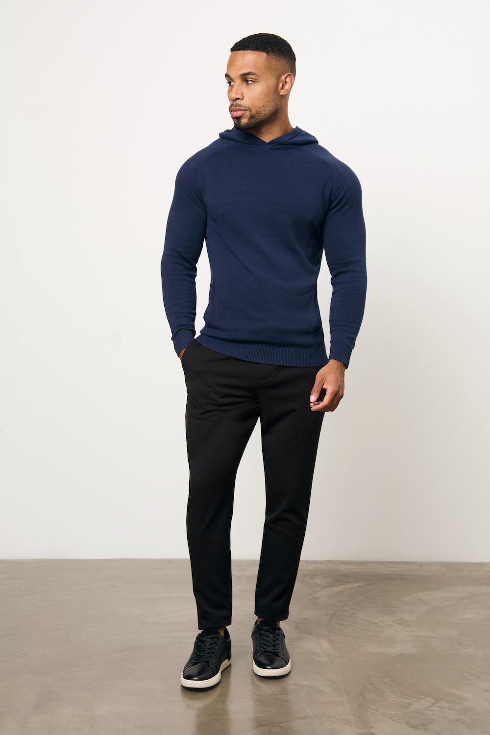 Pure Cotton Knitted Hoodie in Navy - TAILORED ATHLETE - USA