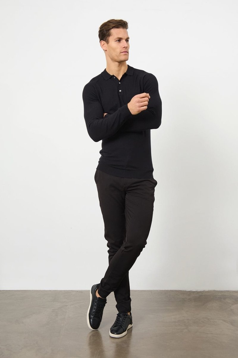 Knitted Polo Shirt in Black - TAILORED ATHLETE - USA