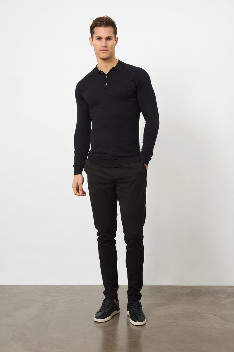 Knitted Polo Shirt in Black - TAILORED ATHLETE - USA