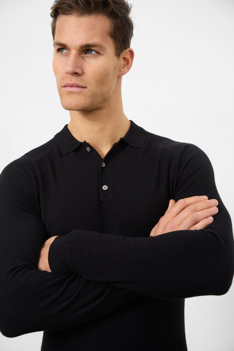 Knitted Polo Shirt in Black - TAILORED ATHLETE - USA