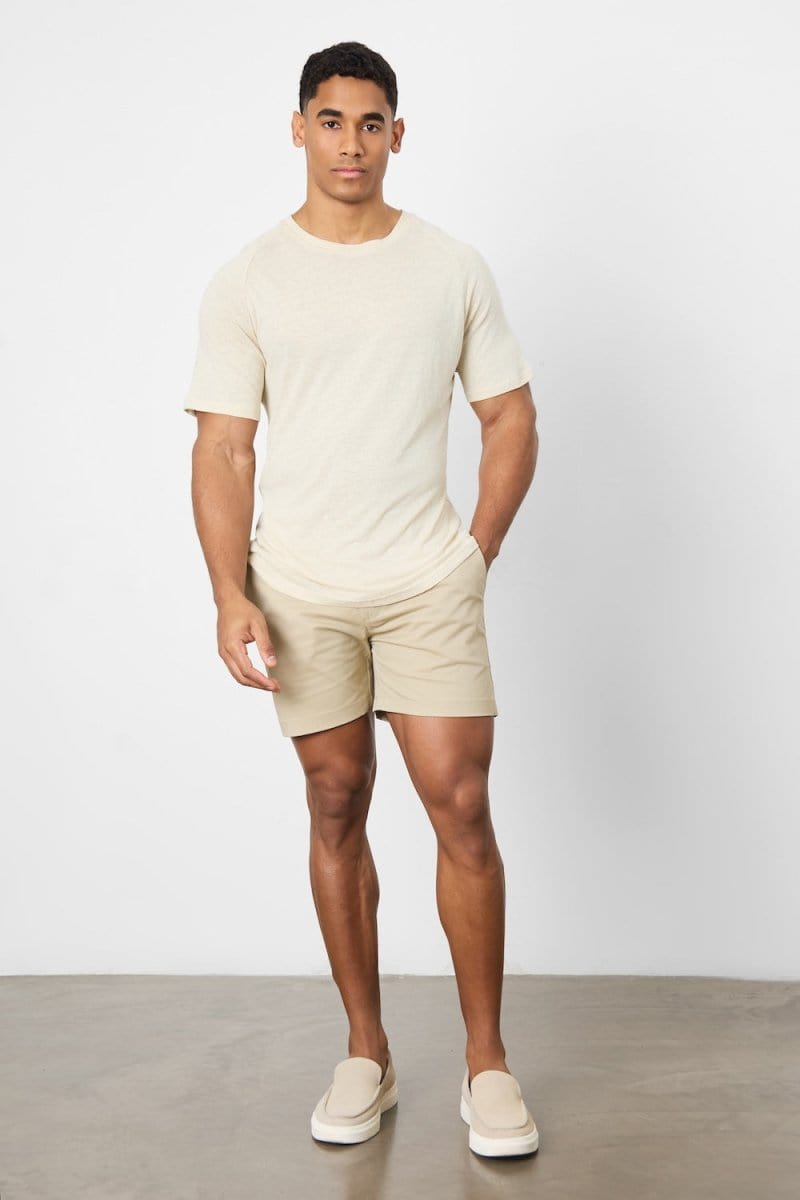 Stretch Linen Blend Knit Look T-shirt in Oatmeal - TAILORED ATHLETE - USA