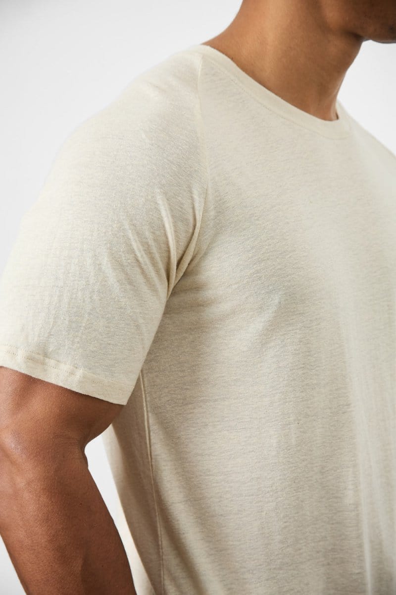 Stretch Linen Blend Knit Look T-shirt in Oatmeal - TAILORED ATHLETE - USA