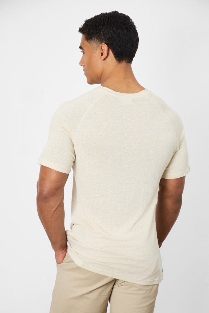 Stretch Linen Blend Knit Look T-shirt in Oatmeal - TAILORED ATHLETE - USA