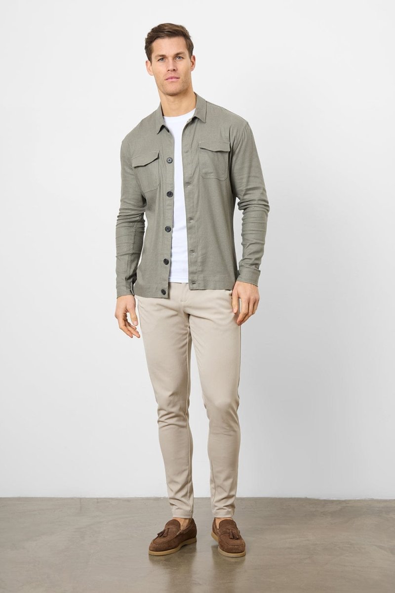 Stretch Linen Blend Pocket Overshirt in Mole - TAILORED ATHLETE - USA