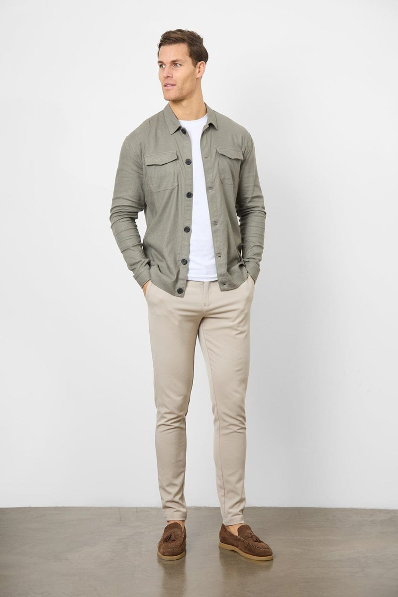 Stretch Linen Blend Pocket Overshirt in Mole - TAILORED ATHLETE - USA