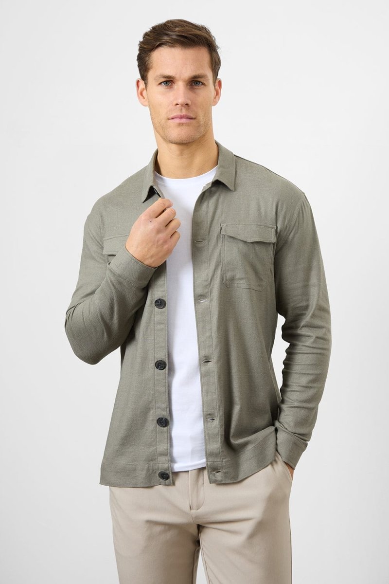 Stretch Linen Blend Pocket Overshirt in Mole - TAILORED ATHLETE - USA