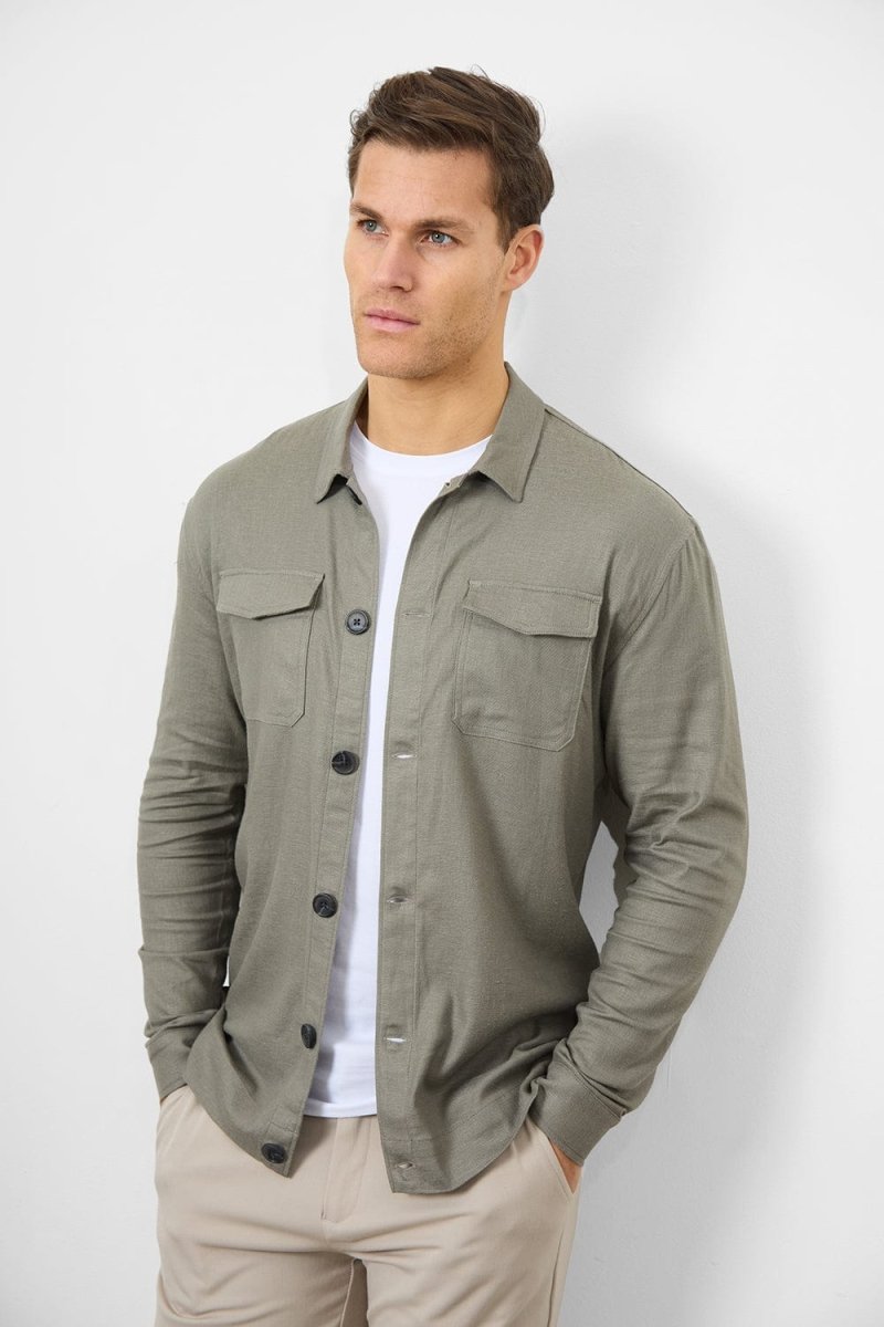 Stretch Linen Blend Pocket Overshirt in Mole - TAILORED ATHLETE - USA