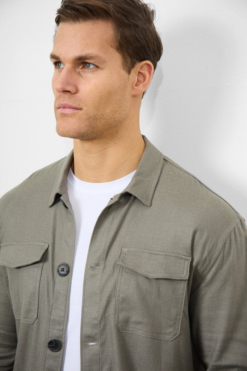 Stretch Linen Blend Pocket Overshirt in Mole - TAILORED ATHLETE - USA