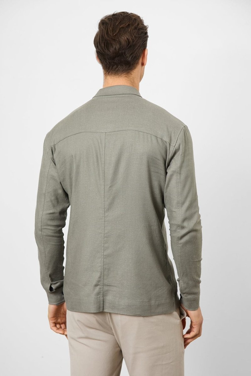Stretch Linen Blend Pocket Overshirt in Mole - TAILORED ATHLETE - USA