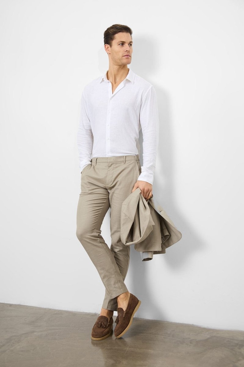 Stretch Linen Blend Suit Pants in Dark Stone - TAILORED ATHLETE - USA