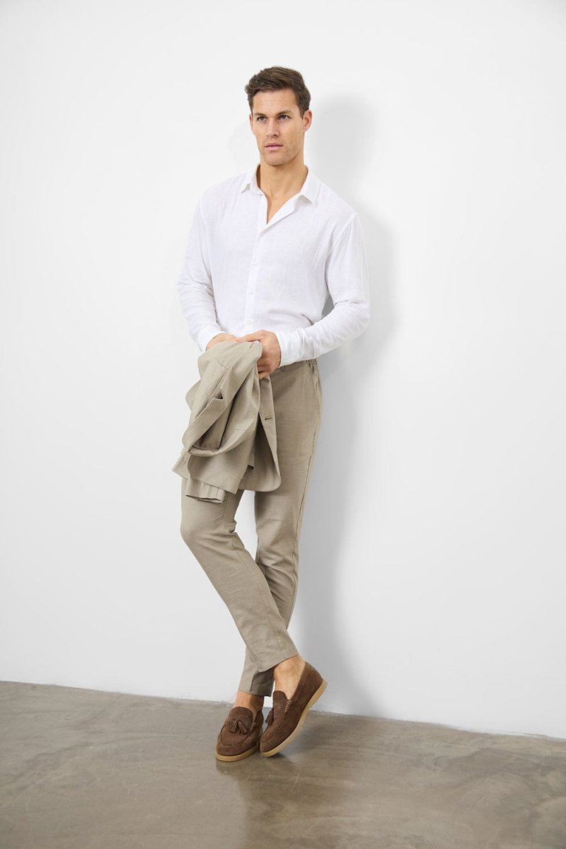 Stretch Linen Blend Suit Pants in Dark Stone - TAILORED ATHLETE - USA