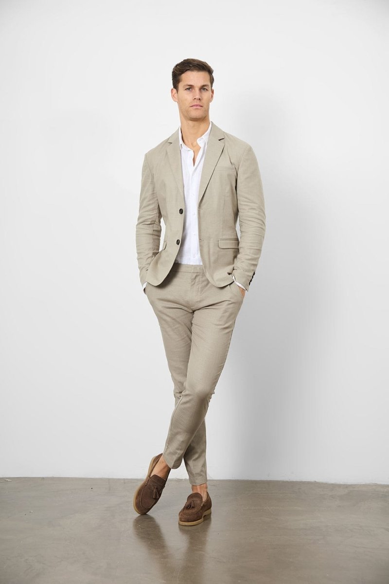 Stretch Linen Blend Suit Jacket in Dark Stone - TAILORED ATHLETE - USA