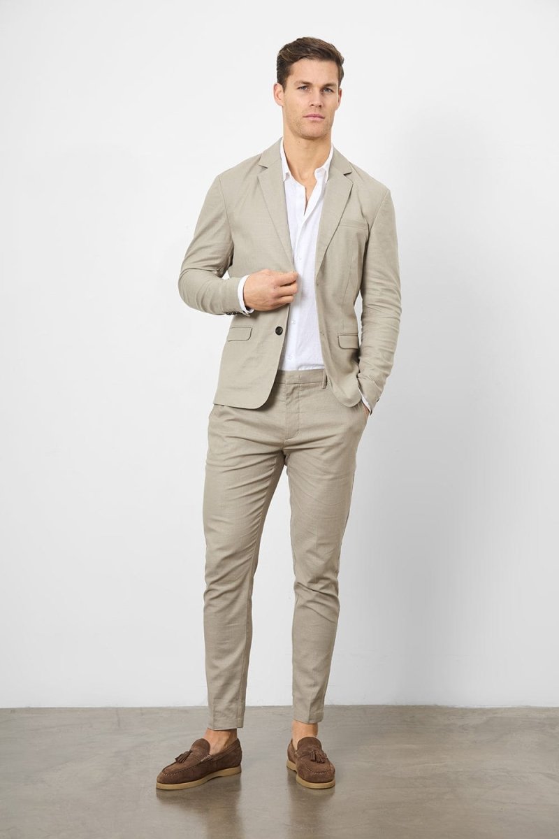 Stretch Linen Blend Suit Jacket in Dark Stone - TAILORED ATHLETE - USA