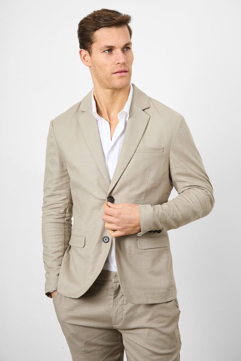 Stretch Linen Blend Suit Jacket in Dark Stone - TAILORED ATHLETE - USA