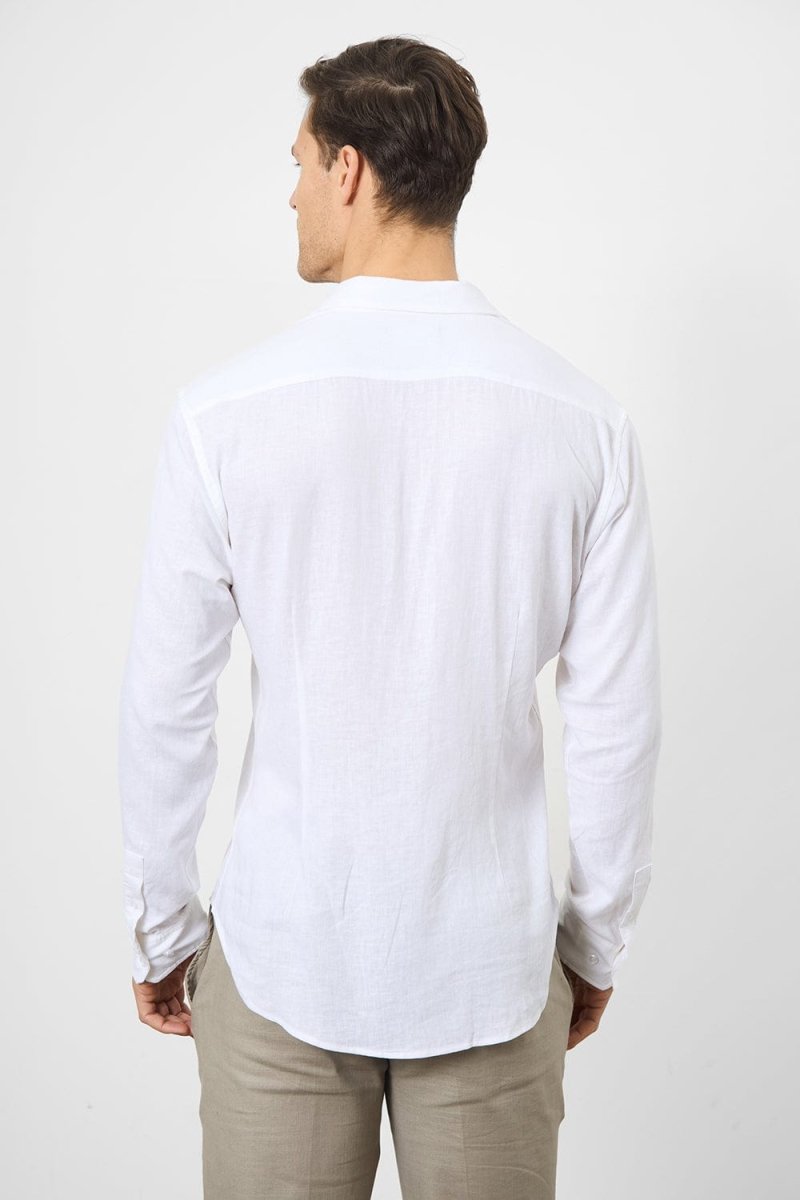 Stretch Linen Blend Button Through Shirt in White - TAILORED ATHLETE - USA
