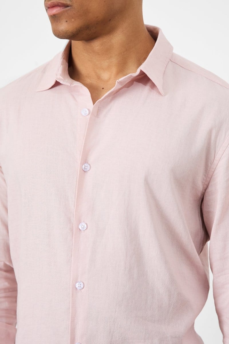 Stretch Linen Blend Button Through Shirt in Pink - TAILORED ATHLETE - USA