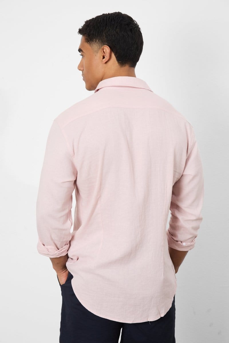 Stretch Linen Blend Button Through Shirt in Pink - TAILORED ATHLETE - USA