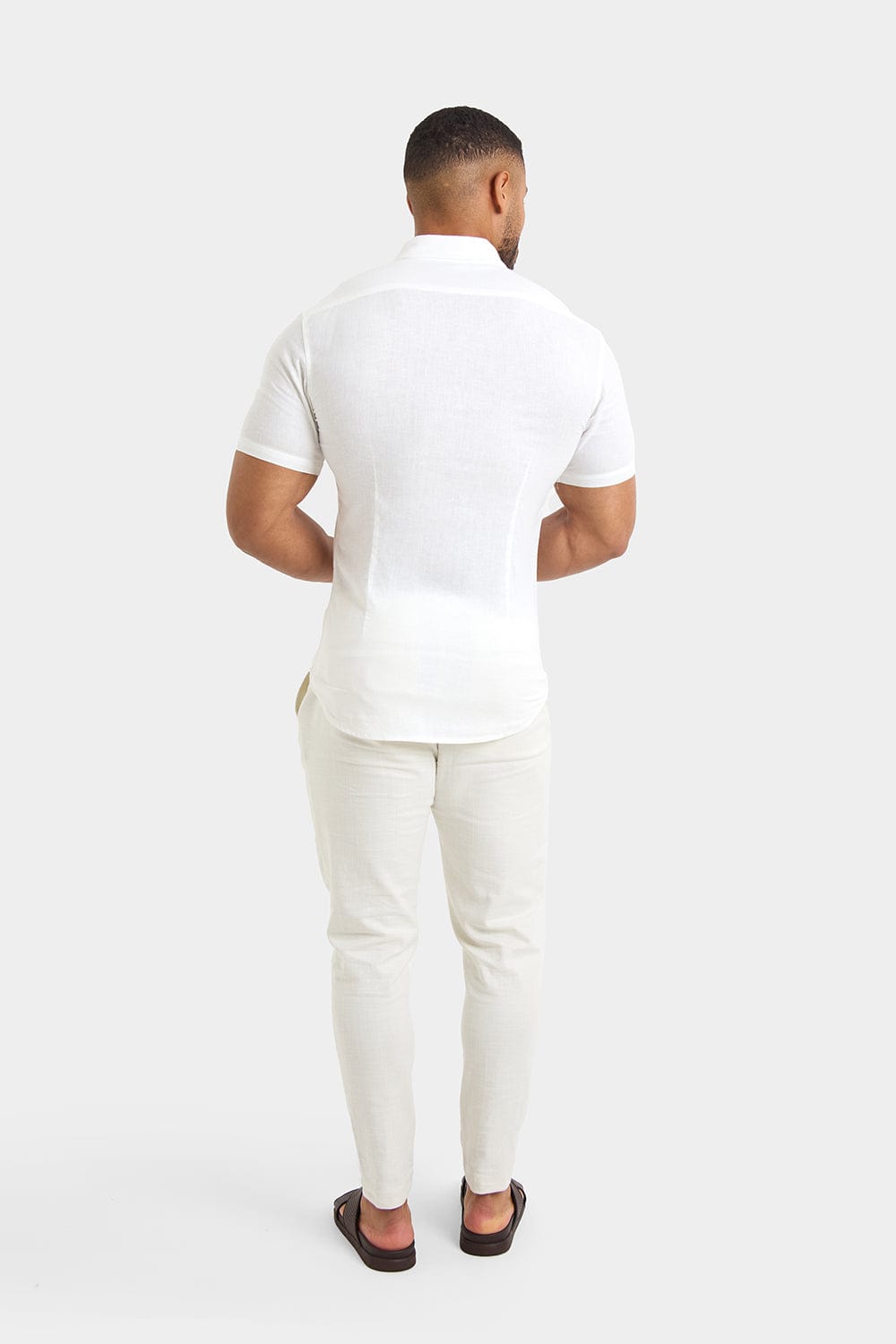 Short Sleeve Linen Blend Shirt in White - TAILORED ATHLETE - USA