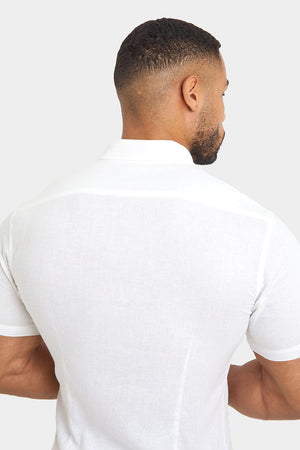 Short Sleeve Linen Blend Shirt in White - TAILORED ATHLETE - USA