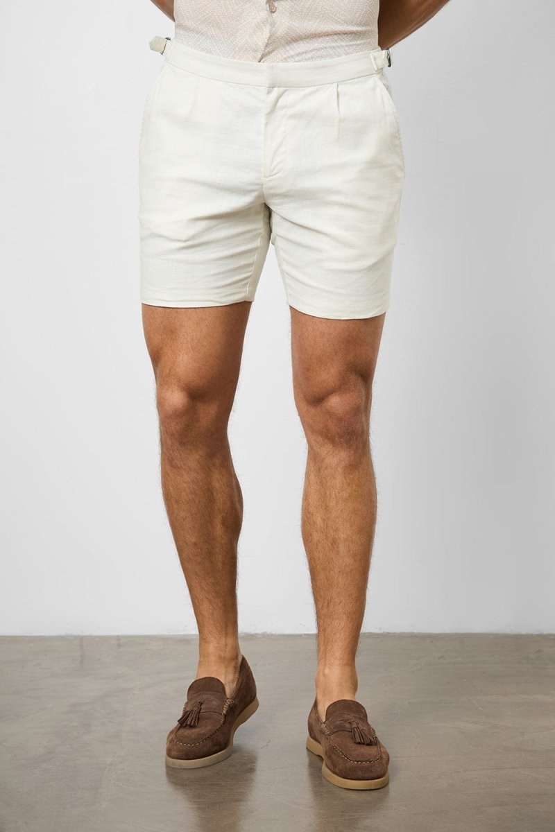 Stretch Linen Blend Side Adjuster Shorts in Chalk - TAILORED ATHLETE - USA