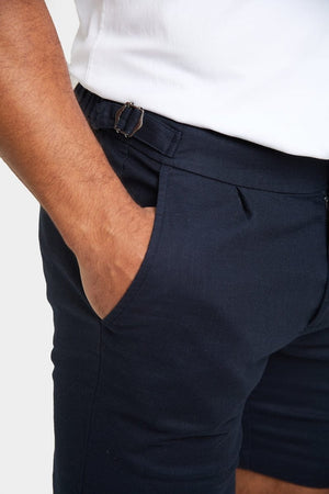Linen Blend Side Adjuster Shorts in Navy - TAILORED ATHLETE - USA