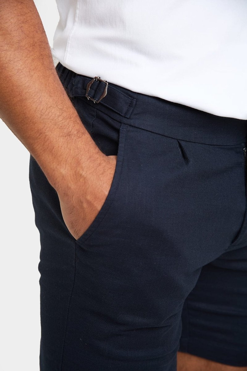 Linen Blend Side Adjuster Shorts in Navy - TAILORED ATHLETE - USA