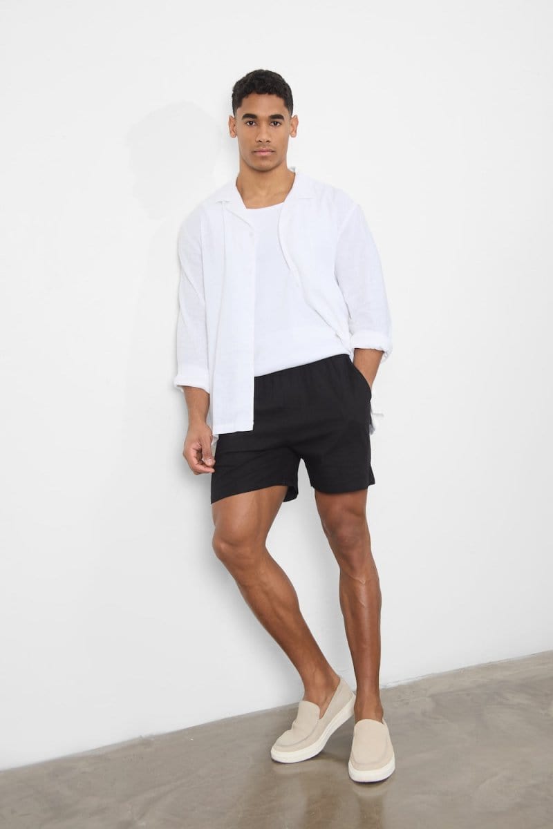 Stretch Linen Blend Shorts in Black - TAILORED ATHLETE - USA