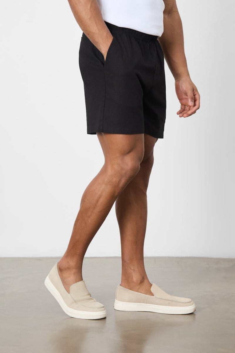 Stretch Linen Blend Shorts in Black - TAILORED ATHLETE - USA