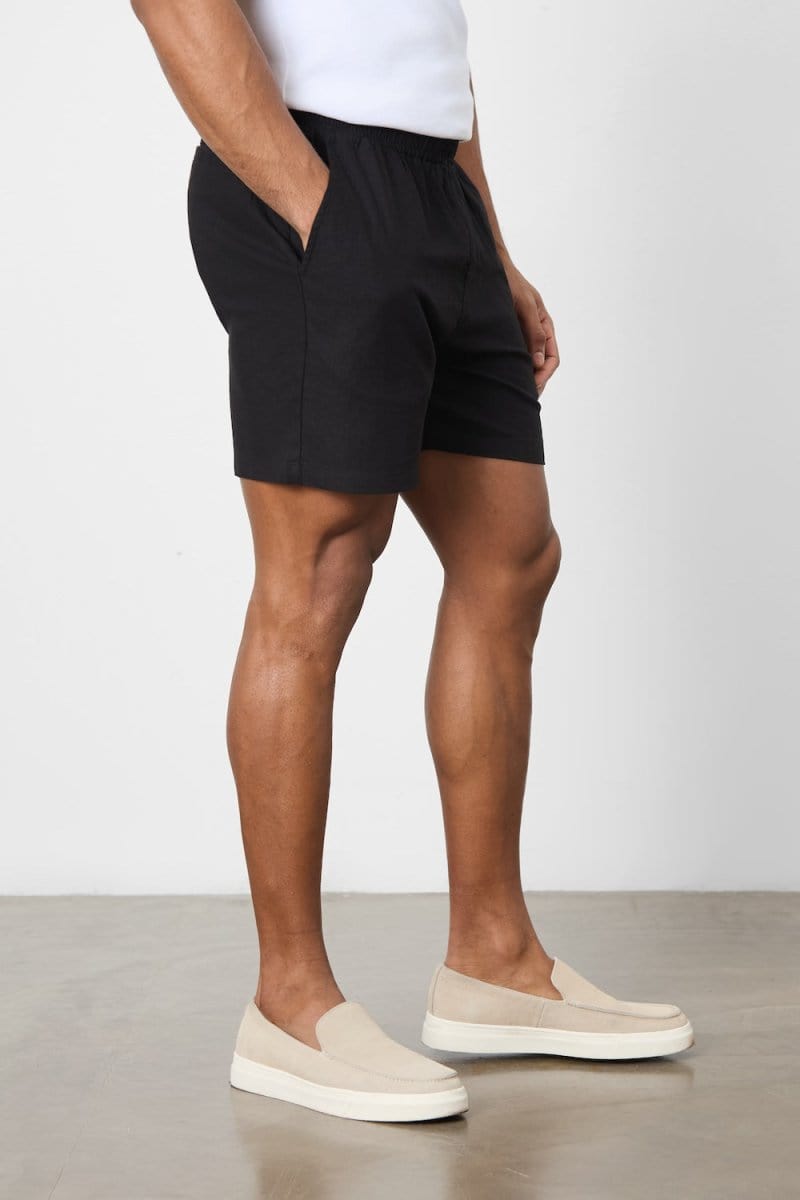 Stretch Linen Blend Shorts in Black - TAILORED ATHLETE - USA