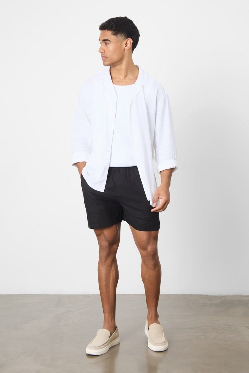 Stretch Linen Blend Shorts in Black - TAILORED ATHLETE - USA