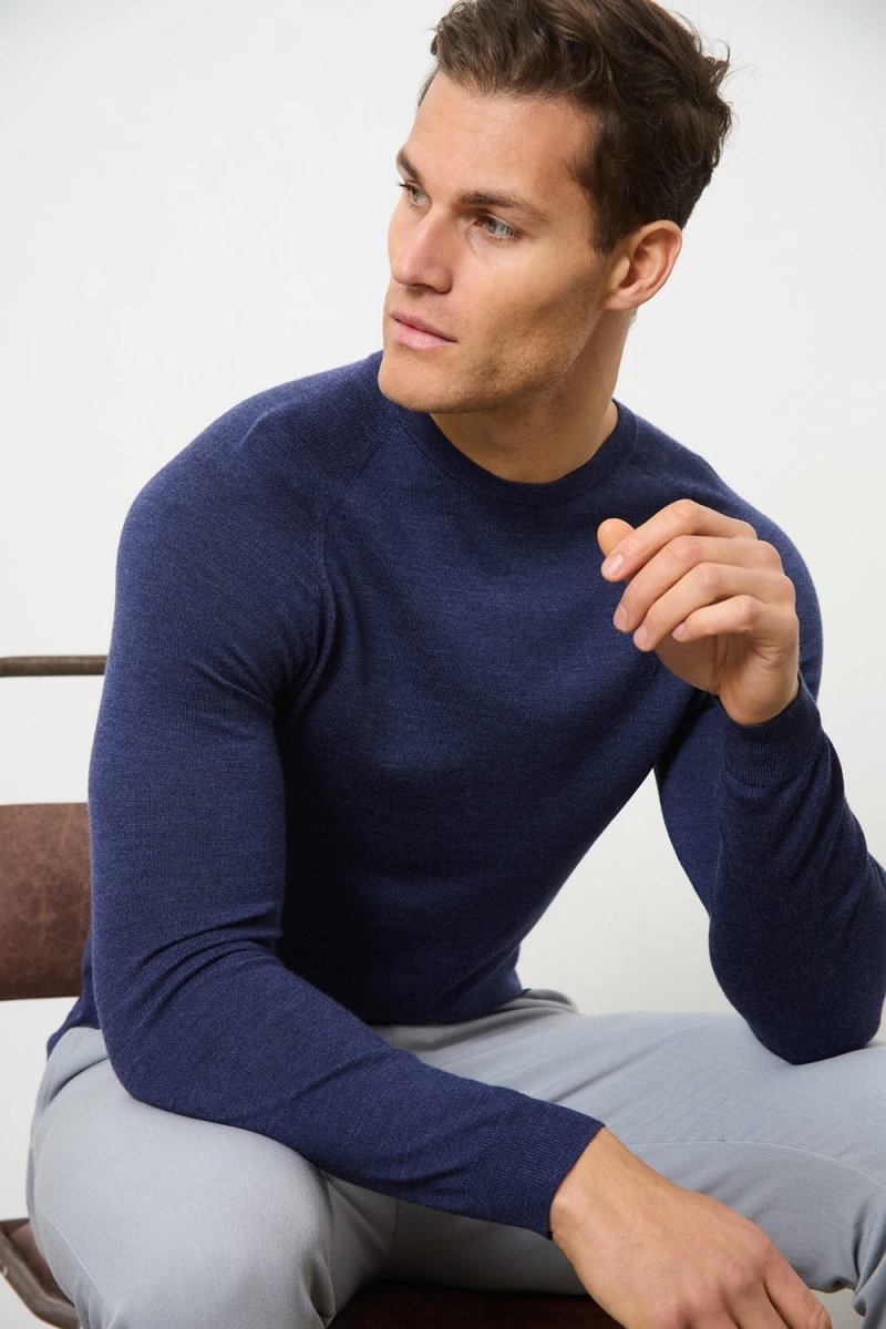 Merino Wool Crew Neck Sweater in Airforce - TAILORED ATHLETE - USA