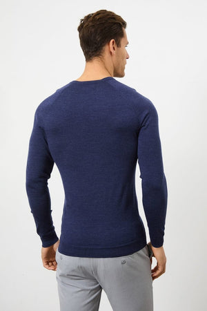 Merino Wool Crew Neck Sweater in Airforce - TAILORED ATHLETE - USA