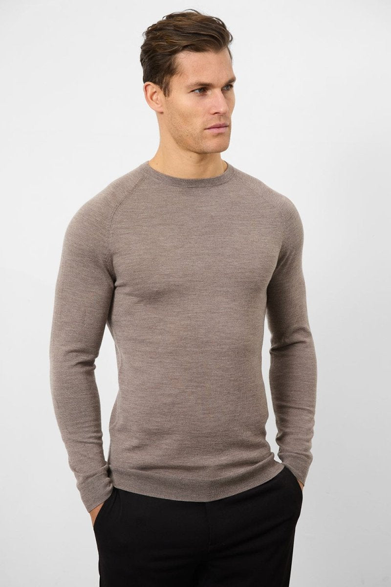 Merino Wool Crew Neck Sweater in Oatmeal Marl - TAILORED ATHLETE - USA