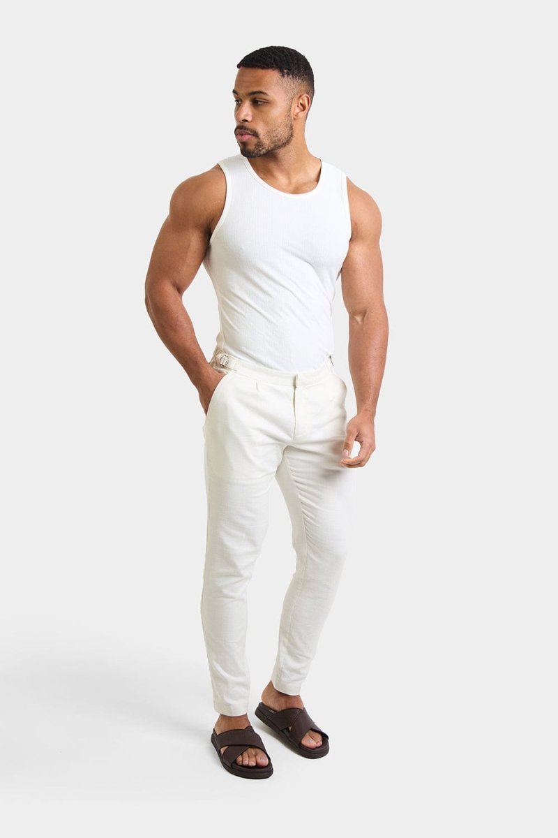 Linen Blend Cropped Pleated Pants in Chalk - TAILORED ATHLETE - USA