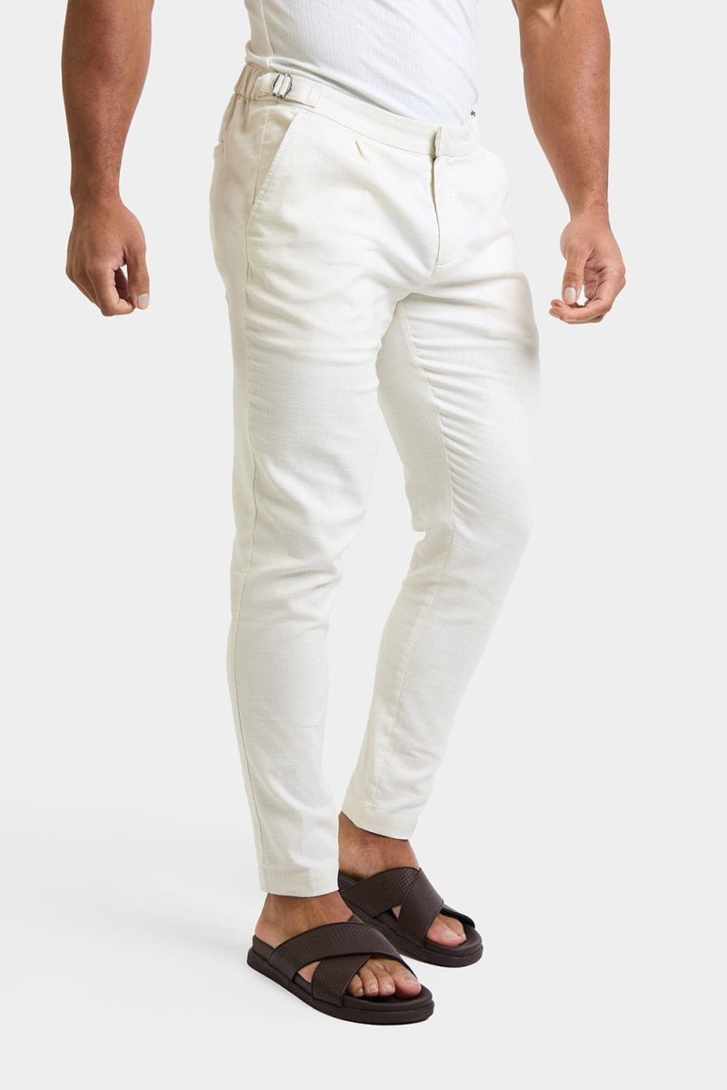 Linen Blend Cropped Pleated Pants in Chalk - TAILORED ATHLETE - USA