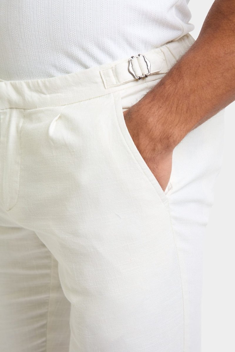 Linen Blend Cropped Pleated Pants in Chalk - TAILORED ATHLETE - USA