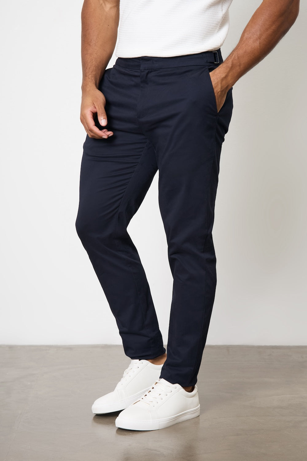Smart Chino Side Adjuster Pants in Navy - TAILORED ATHLETE - USA