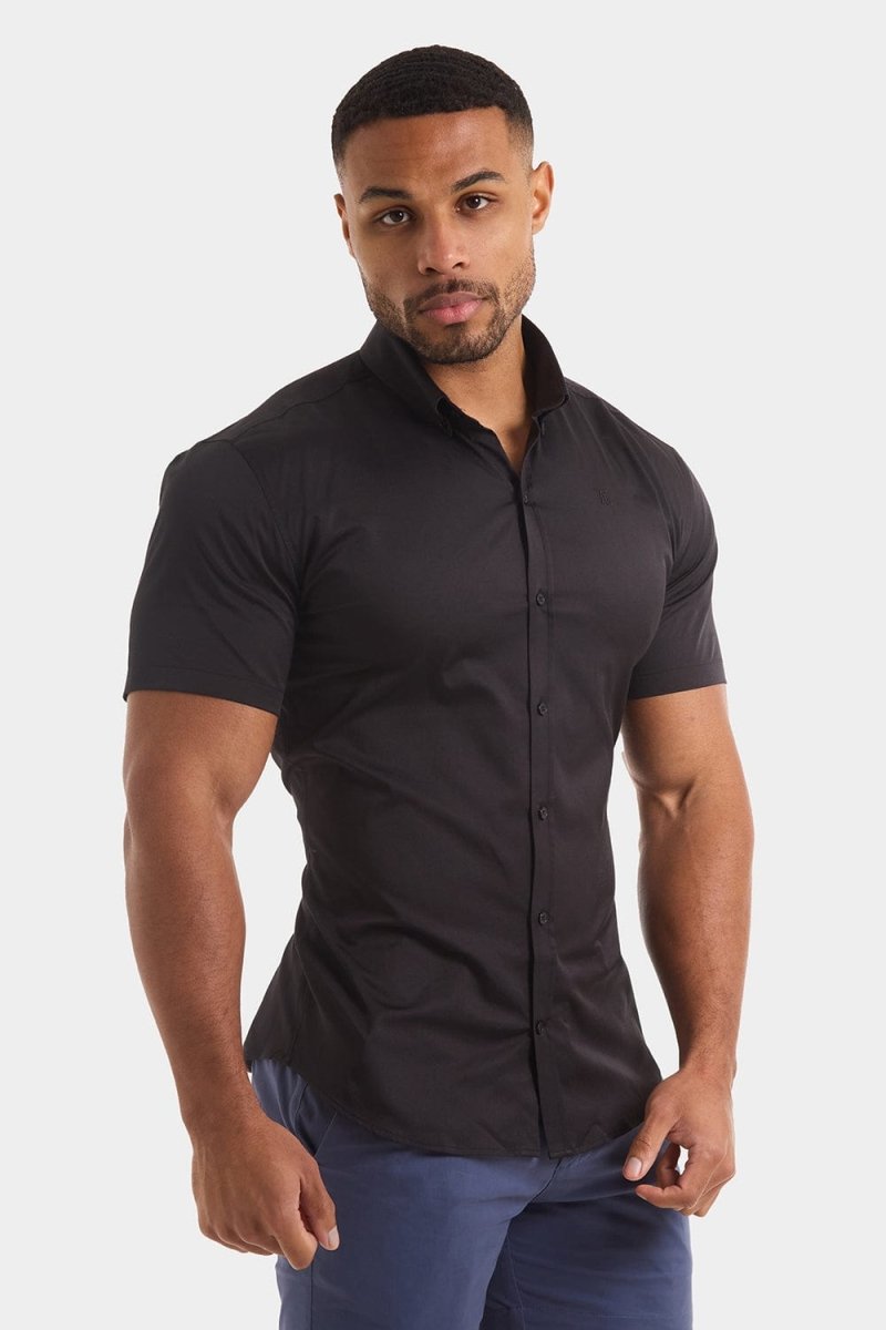 Athletic Fit Short Sleeve Signature Shirt in Black - TAILORED ATHLETE - USA