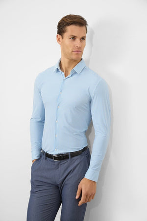 Striped Stretch Formal Shirt in Blue - TAILORED ATHLETE - USA