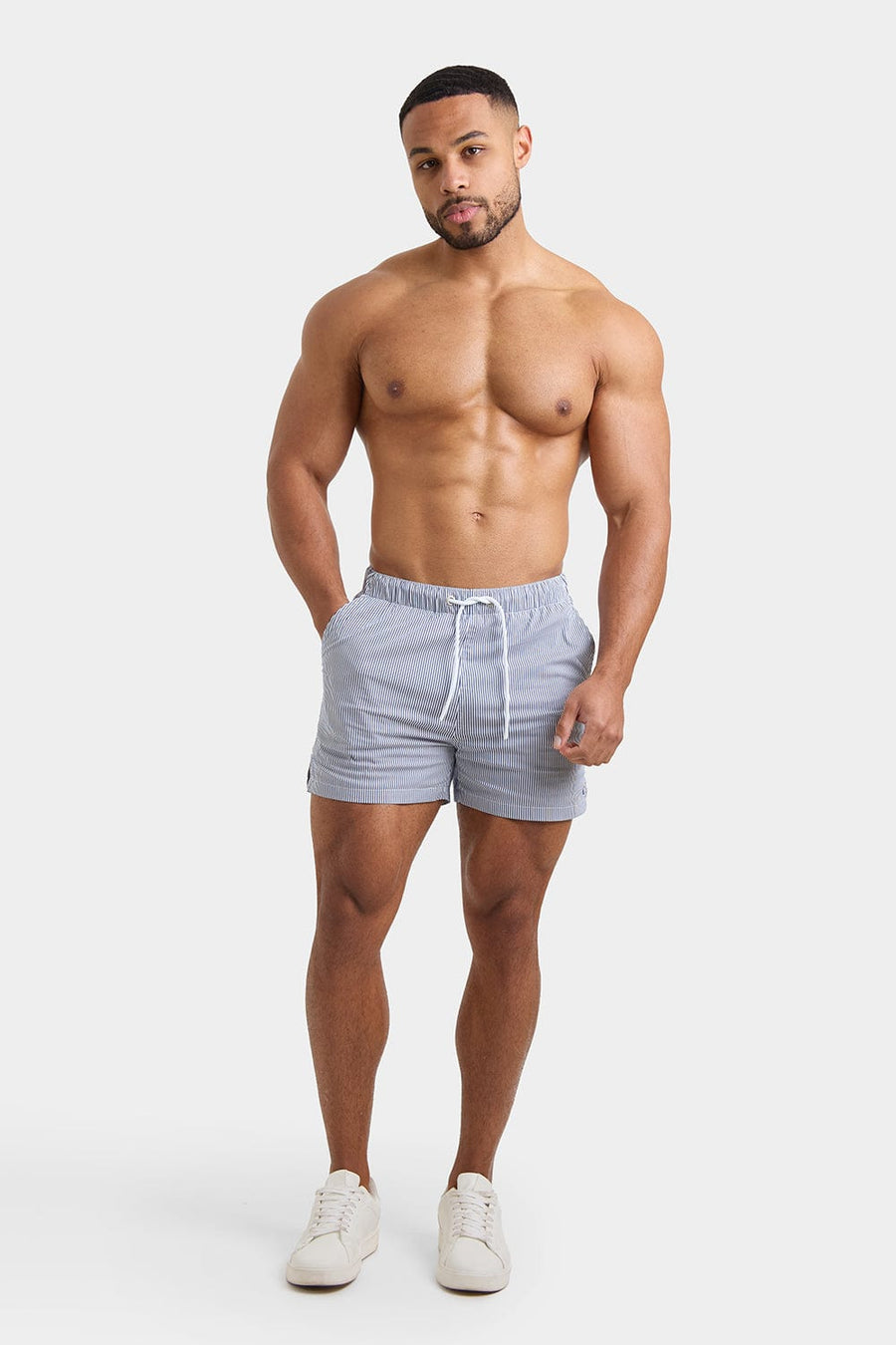 Fine Stripe Swim Shorts in Blue/White - TAILORED ATHLETE - USA