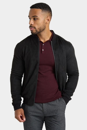 Suede Look Bomber Jacket in Black - TAILORED ATHLETE - USA