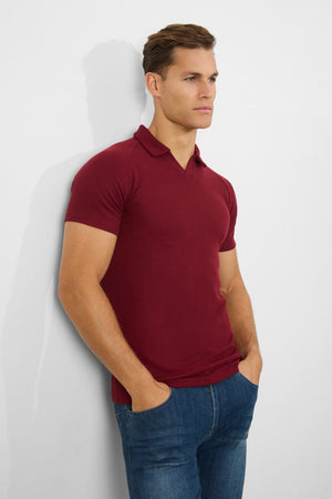Textured Open Collar Polo Shirt in Claret - TAILORED ATHLETE - USA