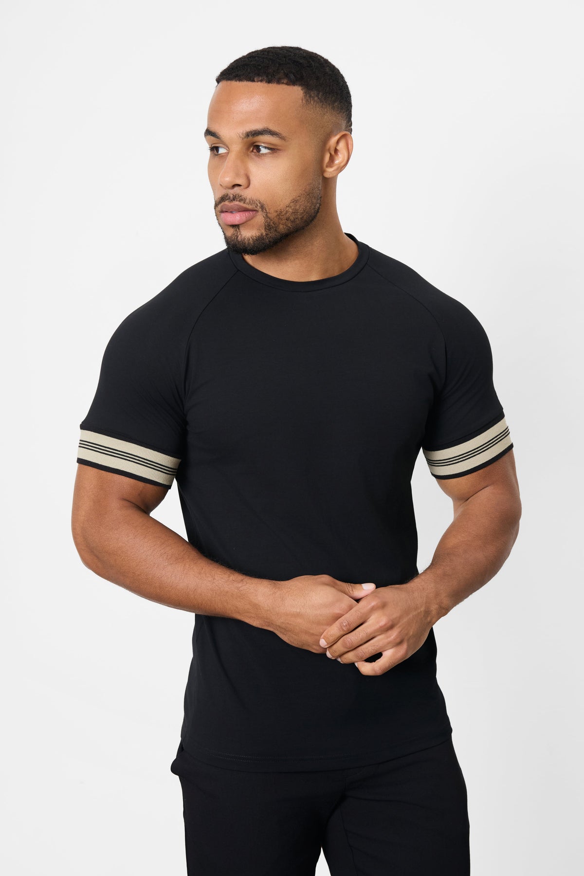 Tipped Fashion Fit T-Shirt in Black/Stone - TAILORED ATHLETE - USA