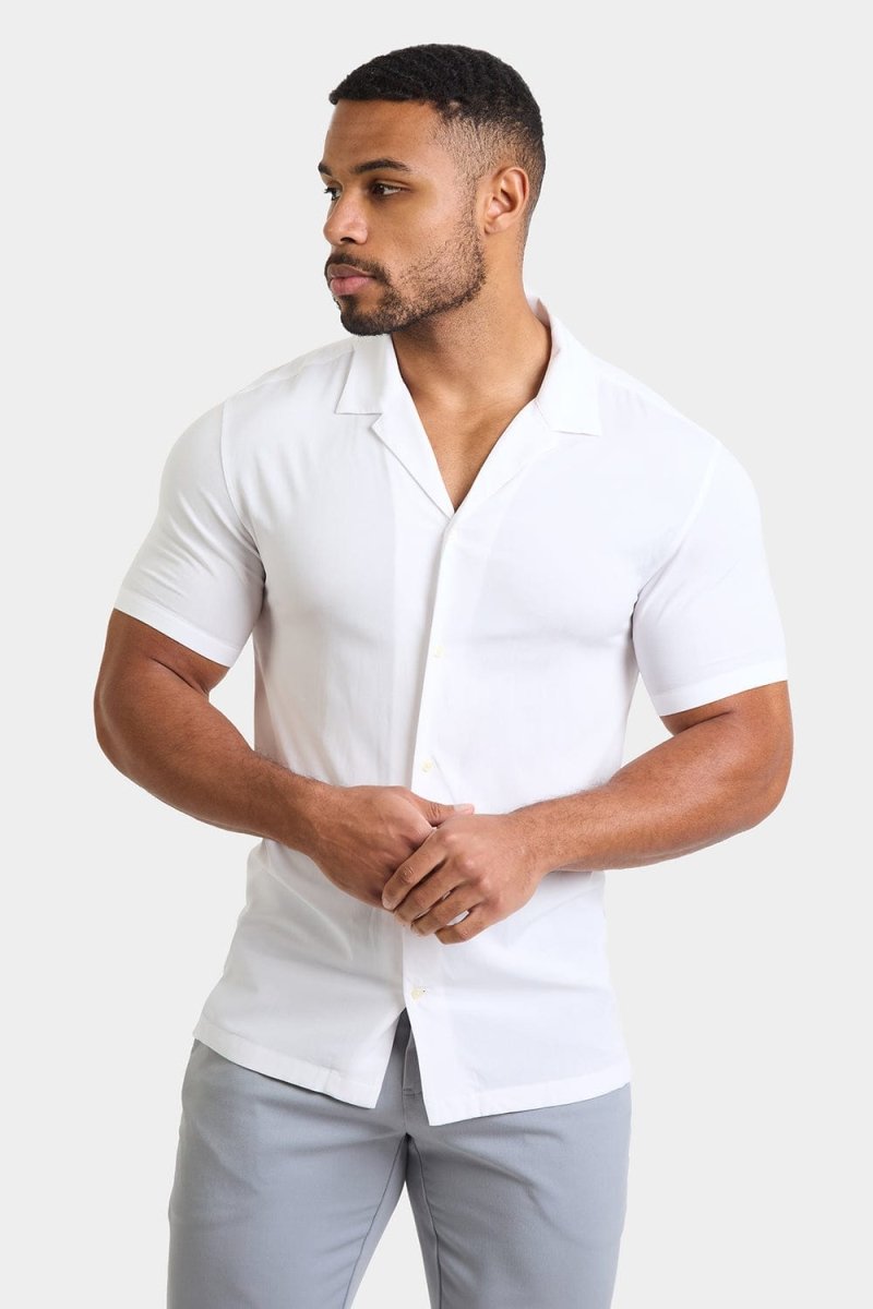 Athletic Fit Short Sleeve Viscose Shirt in White - TAILORED ATHLETE - USA