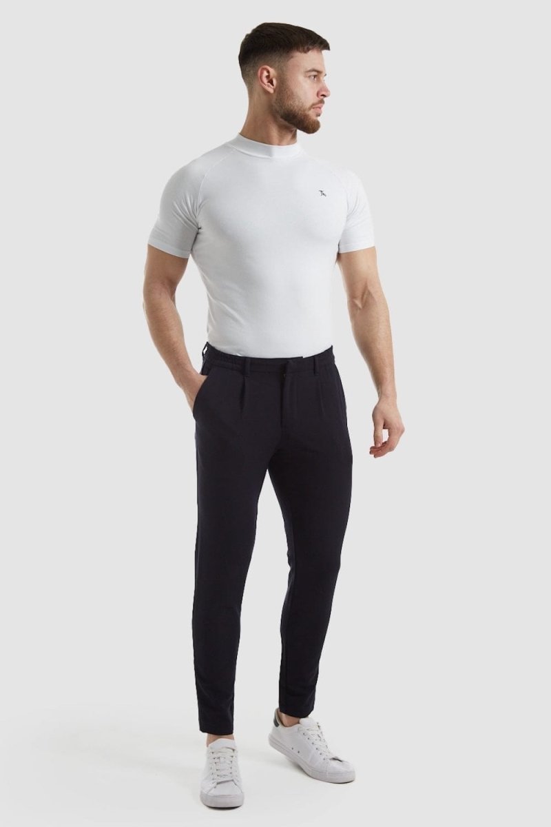 Cropped Pleated Pants in Navy - TAILORED ATHLETE - USA